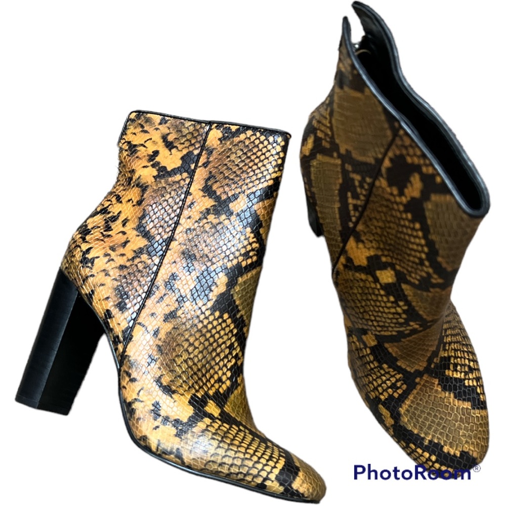 Aqua “Soren” mustard black snake print genuine leather tall block heel boot 8.5 - Picture 2 of 4